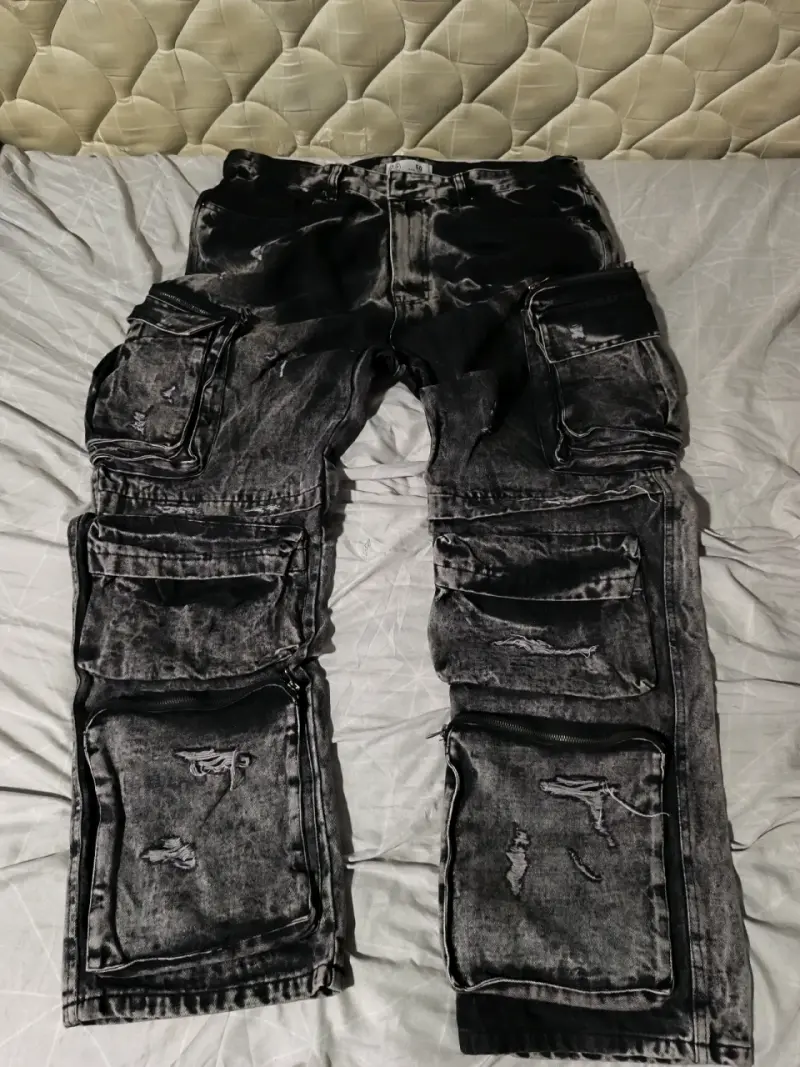 Pantalones cargo negros desgastados para hombre - 1