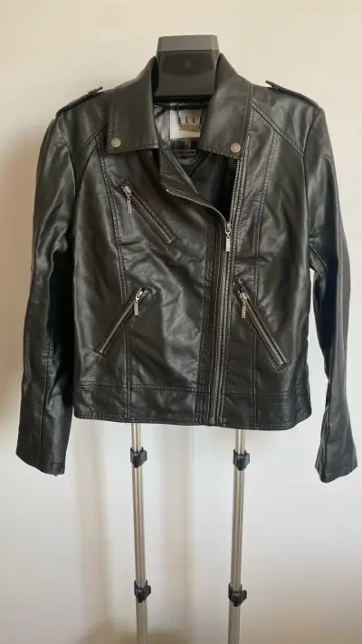 Chaqueta de cuero sintético negra Elle - miniatura 1