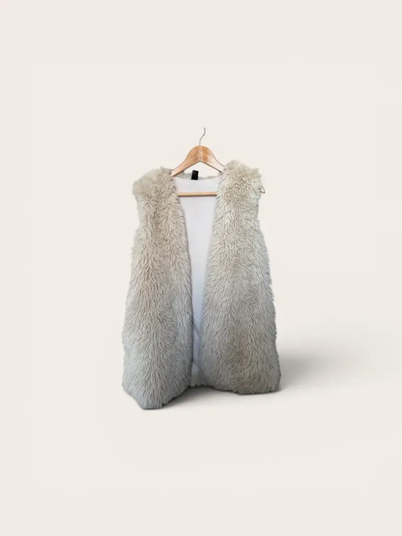 Chaleco de piel sintética beige para mujer