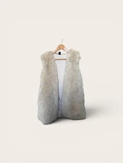 Chaleco de piel sintética beige para mujer - miniatura 1