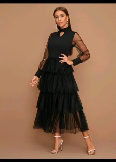 Vestido modelyn - vestido bajo con malla en capas, - miniatura 1