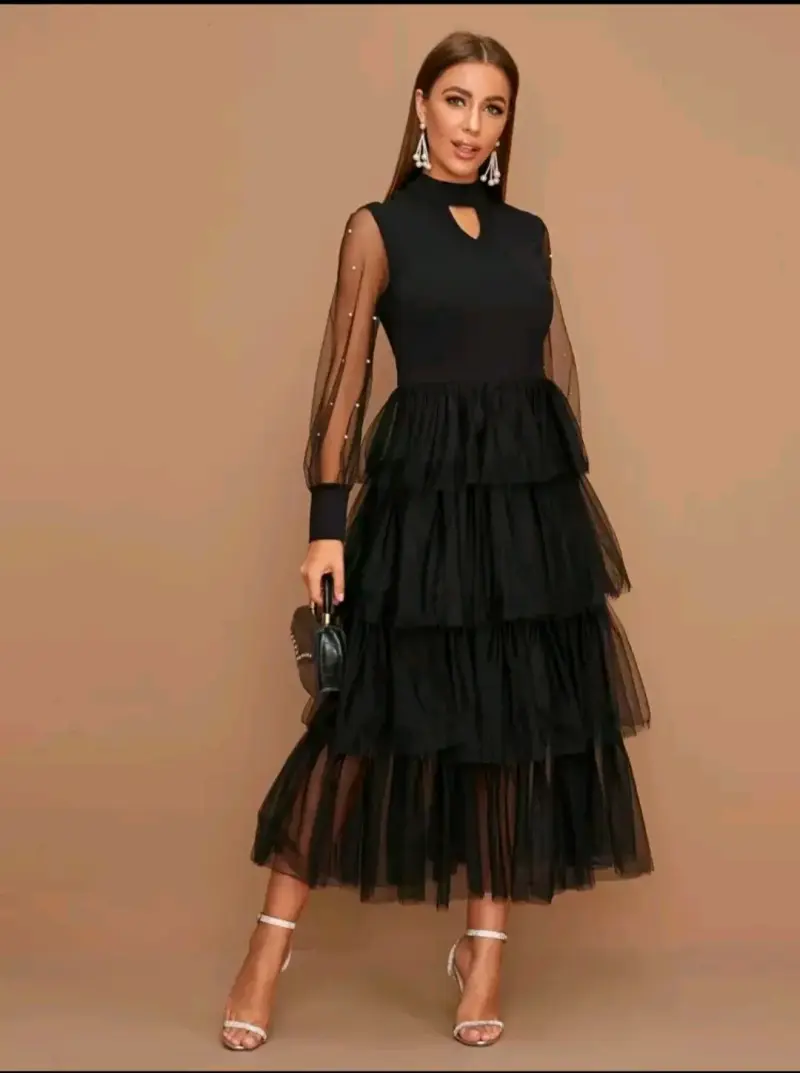 Vestido modelyn - vestido bajo con malla en capas, - 2
