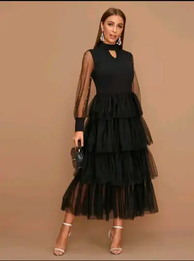Vestido modelyn - vestido bajo con malla en capas, - miniatura 2