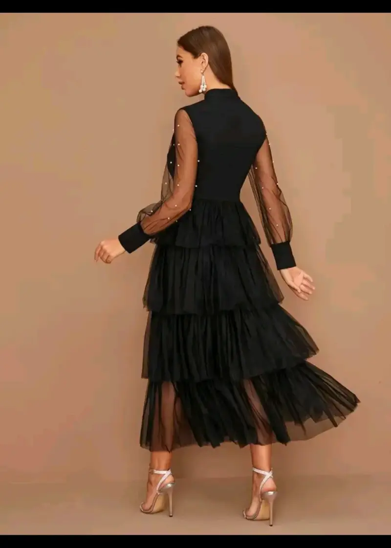 Vestido modelyn - vestido bajo con malla en capas, - 3