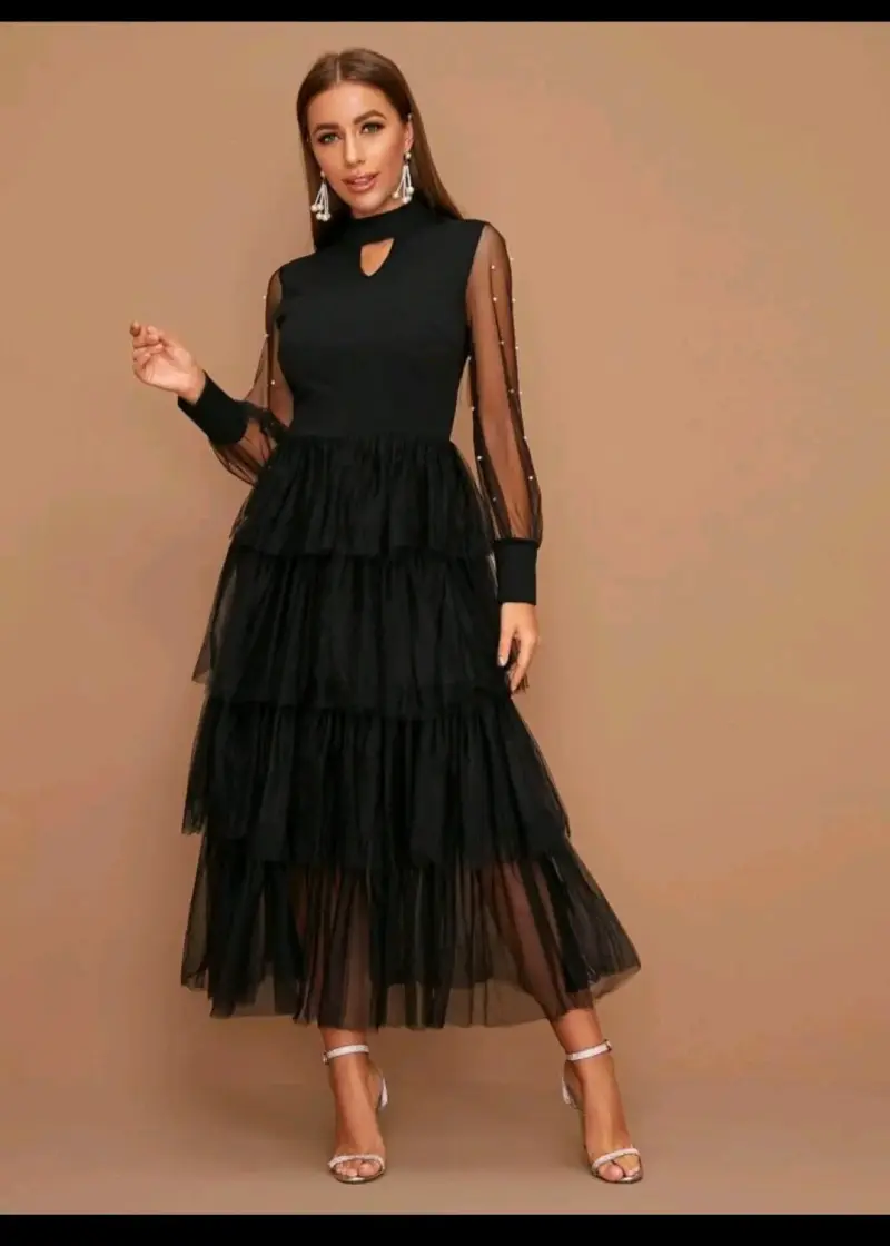 Vestido modelyn - vestido bajo con malla en capas, - 4