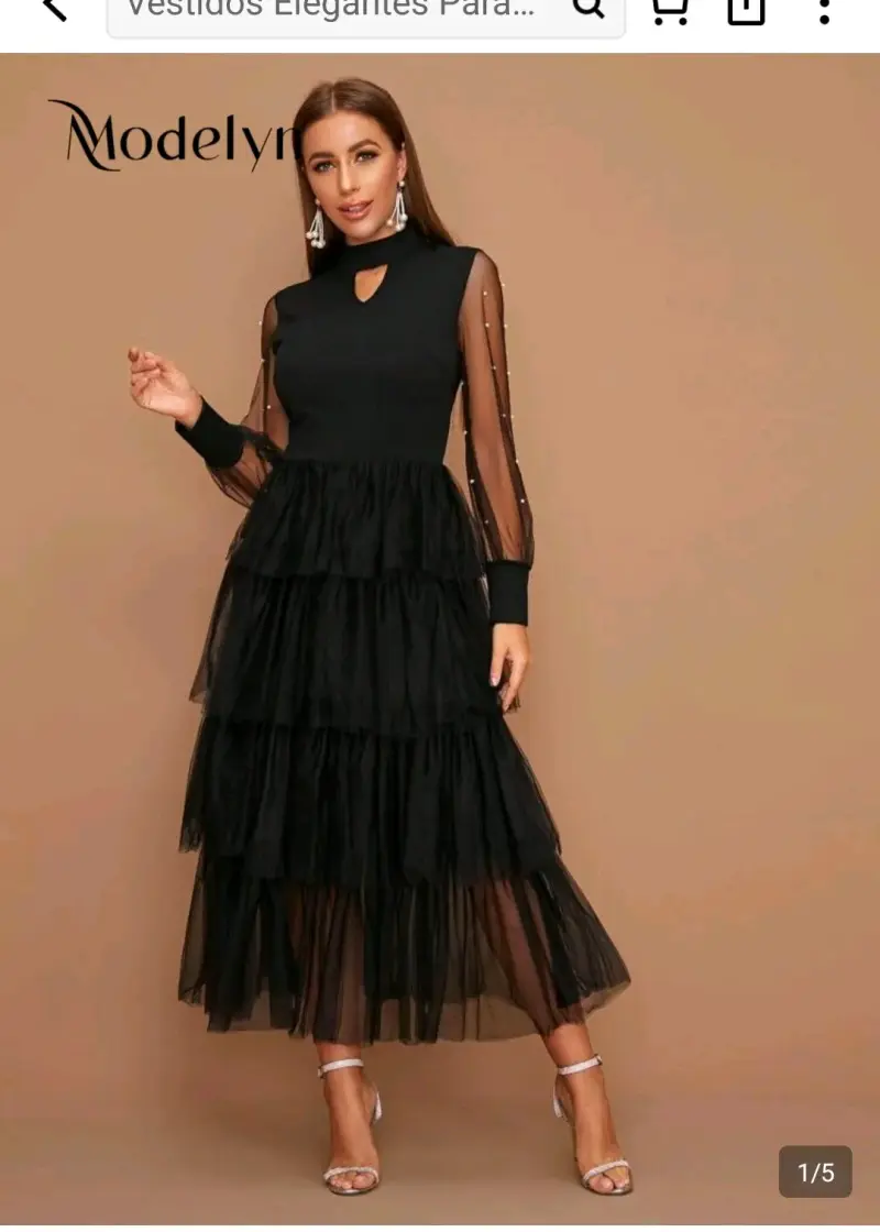 Vestido modelyn - vestido bajo con malla en capas, - 5