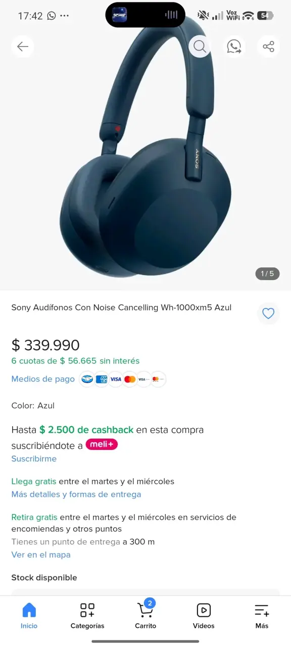 Audífonos Sony WH-1000XM5 con Noise Cancelling - 2