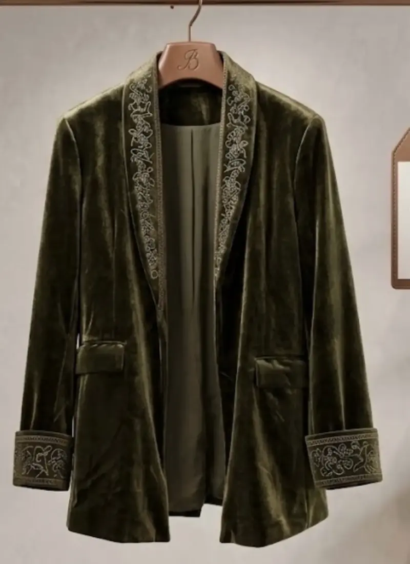 Blazer de terciopelo verde con bordados