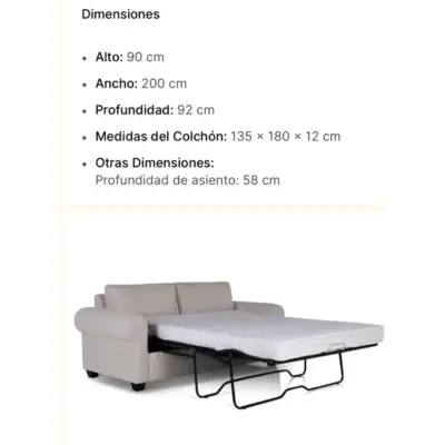 Sofá cama beige con colchón incluido - miniatura 1