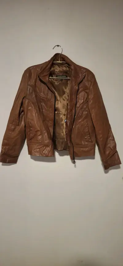 Chaqueta de cuero naranjo Genuine Leather XL - miniatura 2