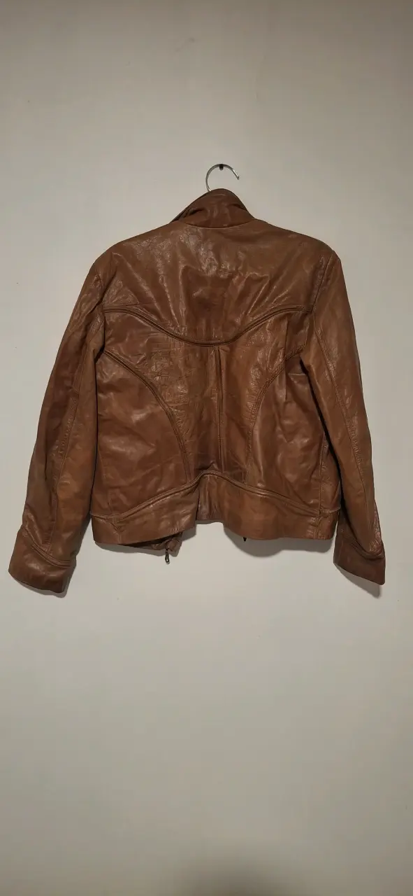 Chaqueta de cuero naranjo Genuine Leather XL - 3