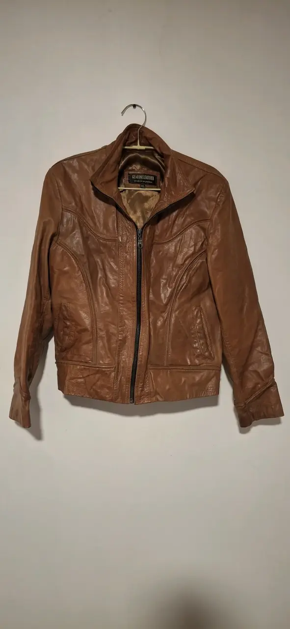 Chaqueta de cuero naranjo Genuine Leather XL - 4
