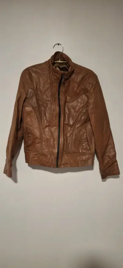 Chaqueta de cuero naranjo Genuine Leather XL - miniatura 5