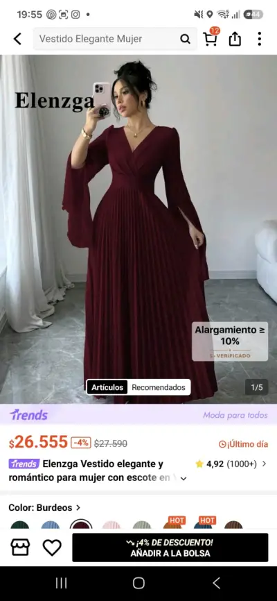 Vestido elegante burdeos para mujer - miniatura 2