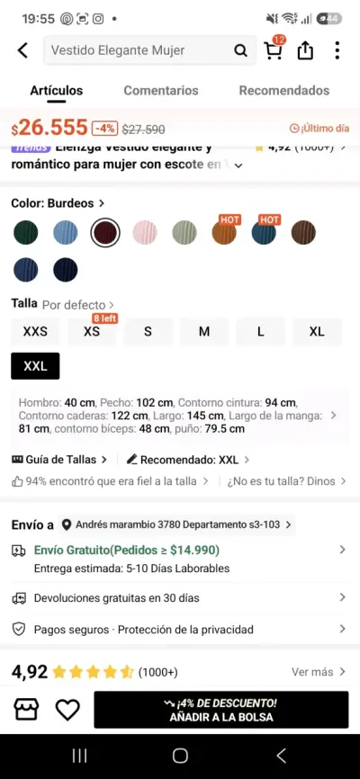 Vestido elegante burdeos para mujer - miniatura 3