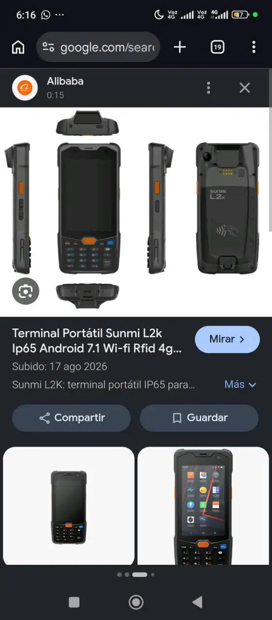 Terminal portátil Sunmi L2K con Android 7.1 - 2