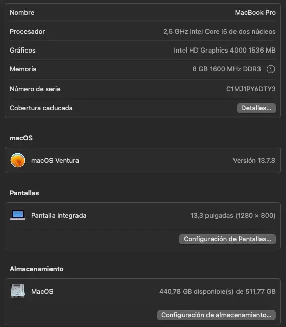 MacBook Pro 13.3 pulgadas Intel Core i5 usado - 2