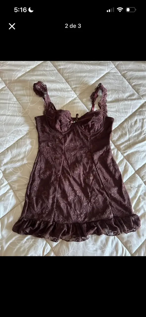 Vestido corto de encaje cafe con tirantes - 2