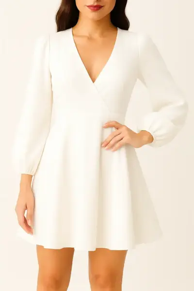 Vestido cruzado colo beige - miniatura 1