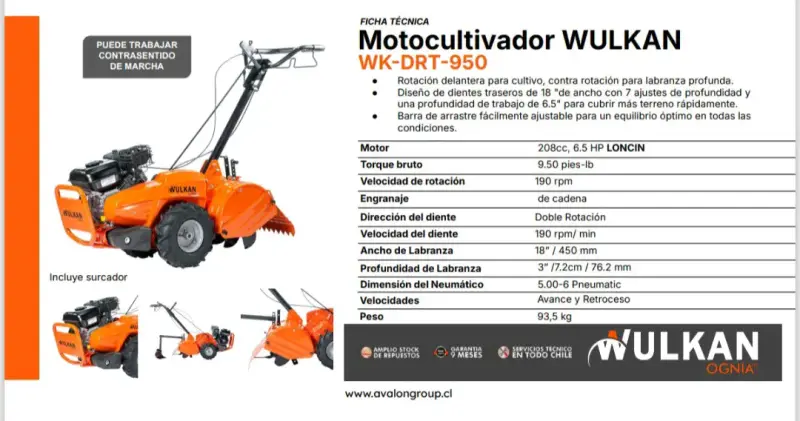 Motocultivador Wulkan WK-DRT-950 con motor Loncin - 1