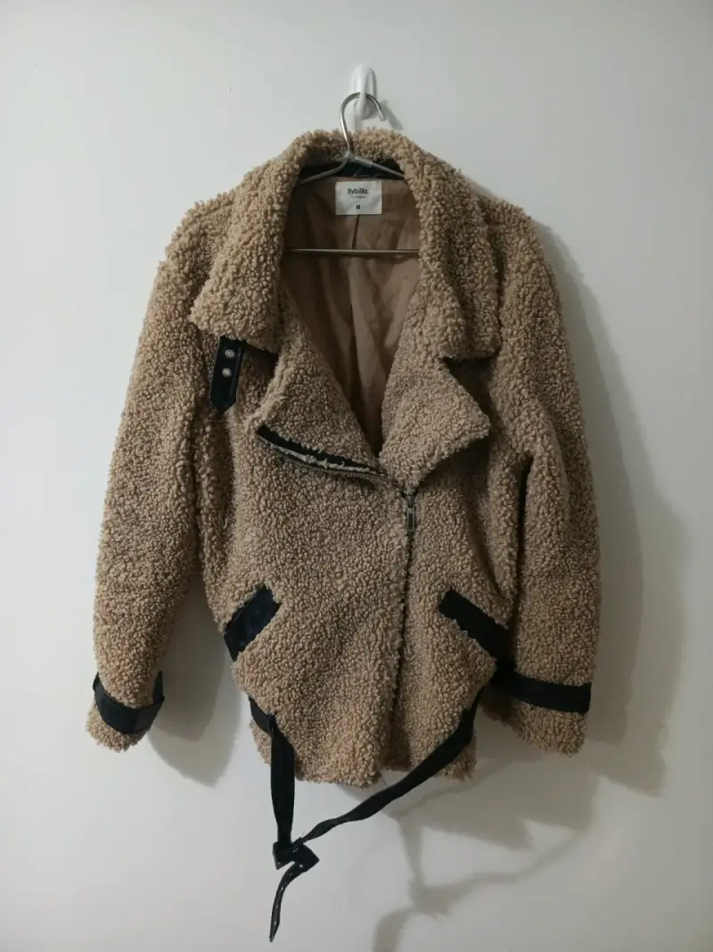 Chaqueta de lana sintética Sybilla beige con cinturón - 1