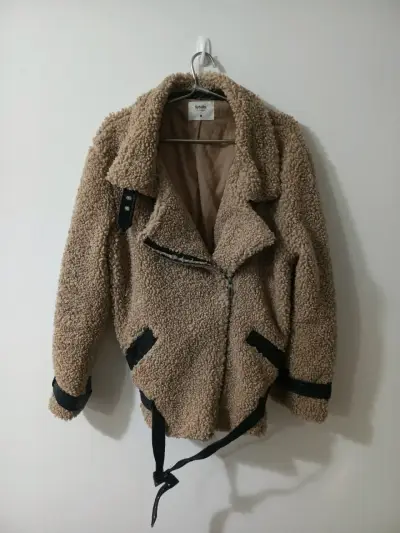 Chaqueta de lana sintética Sybilla beige con cinturón - miniatura 1