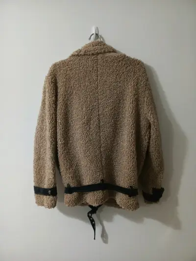 Chaqueta de lana sintética Sybilla beige con cinturón - miniatura 2