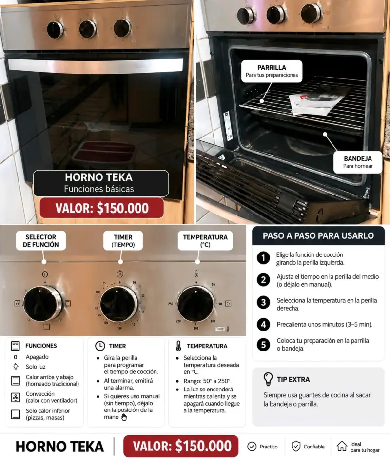 Horno Teka con funciones básicas y temporizador