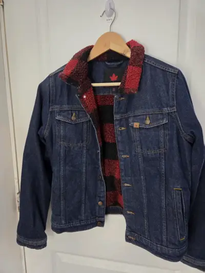 Chaqueta de mezclilla con forro de lana roja - miniatura 1