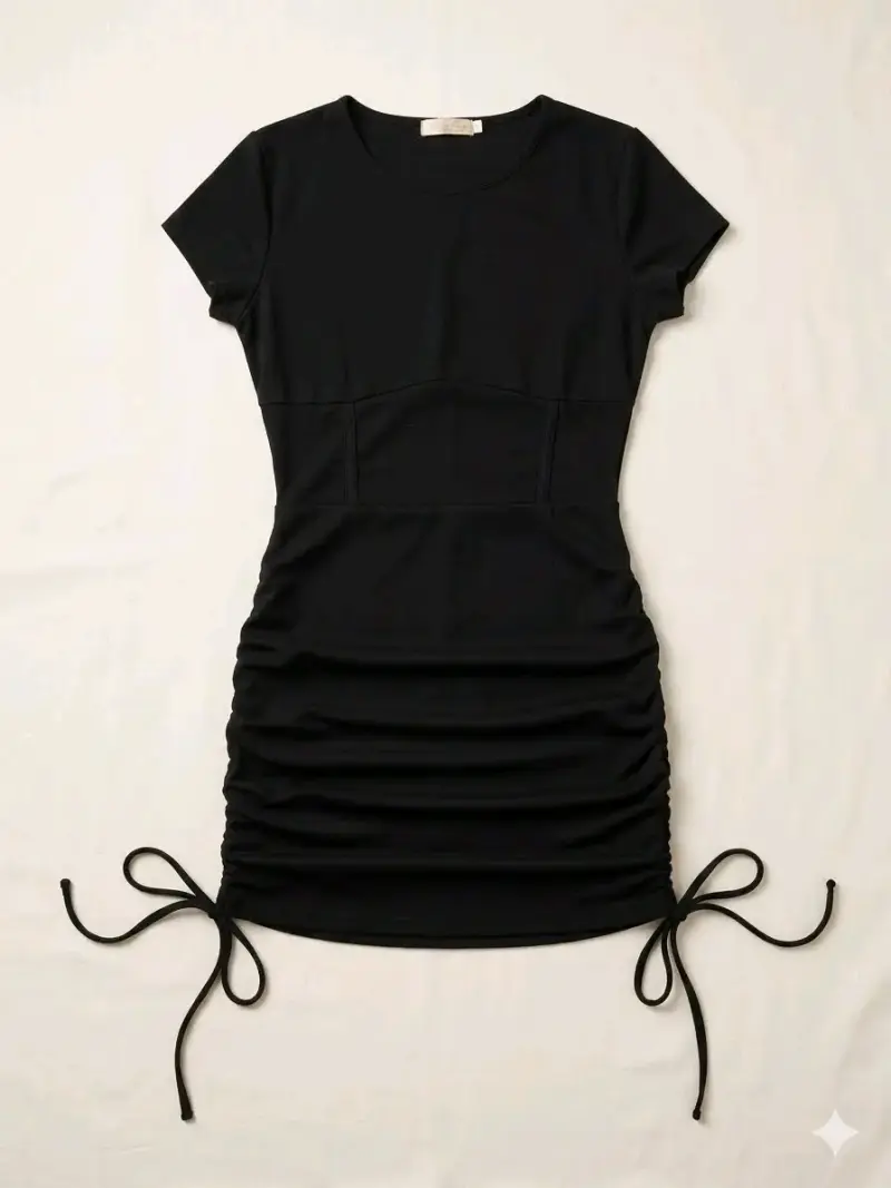 Vestido negro ajustado con lazo lateral
