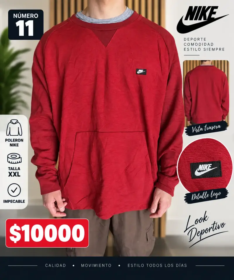 Polerón Nike rojo estilo deportivo talla XXL