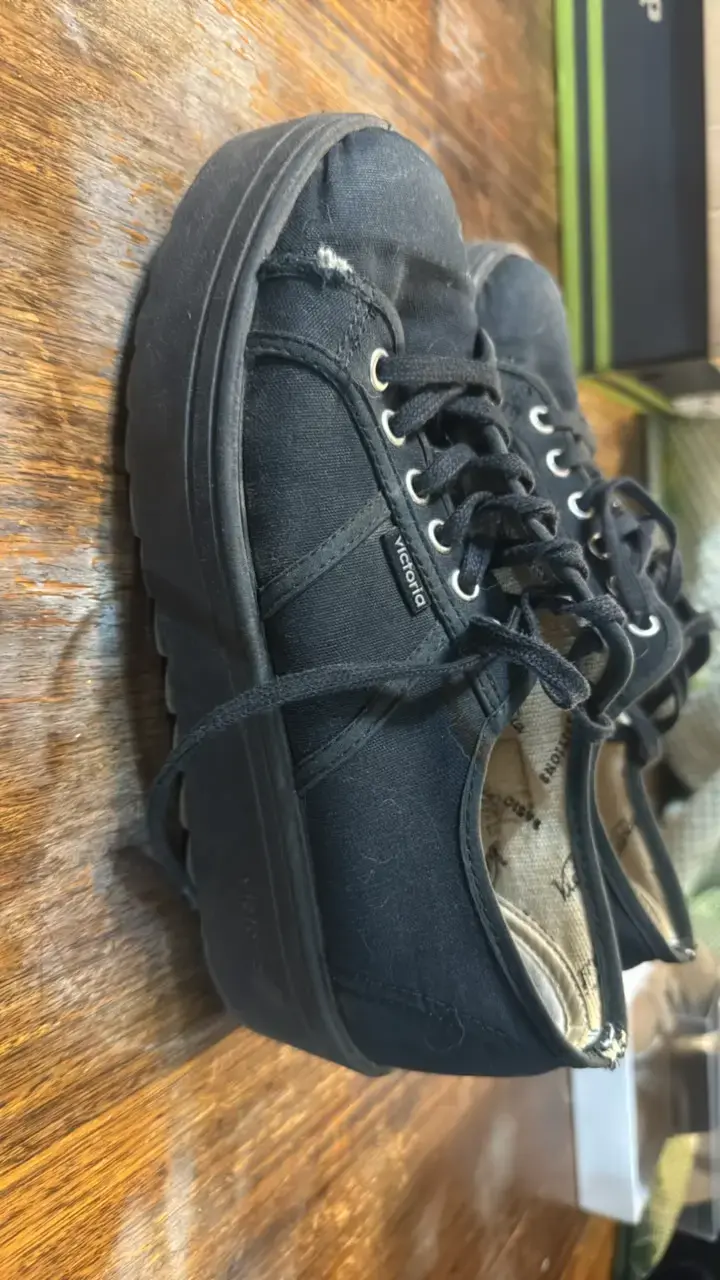 Zapatillas negras de lona Victoria con plataforma - 3