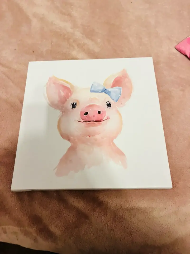 Cuadro decorativo de cerdito con moño - 1