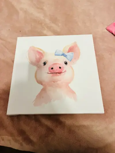 Cuadro decorativo de cerdito con moño - miniatura 1