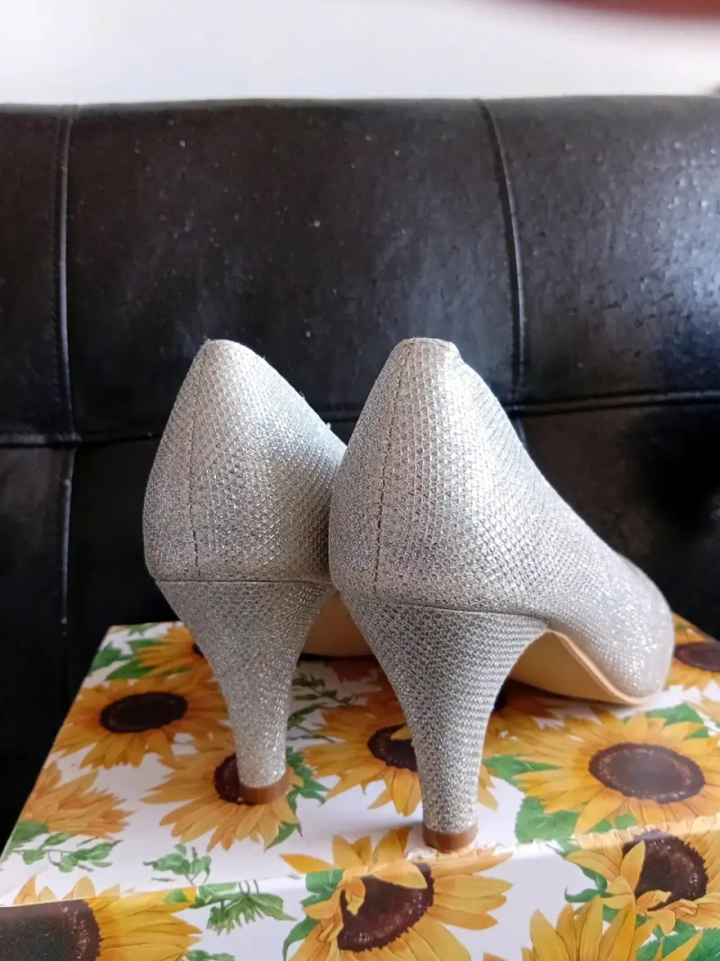 Zapatos de Tacón Plateados Brillantes para Mujer - 2