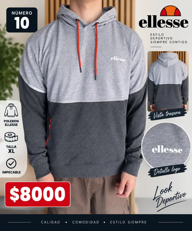 Polerón deportivo Ellesse gris y negro talla XL