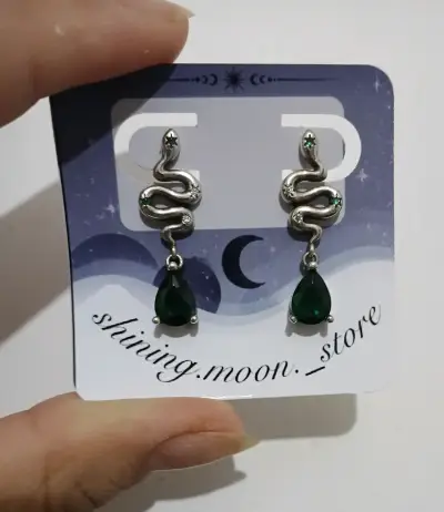 Pendientes de serpiente con piedra verde - miniatura 1