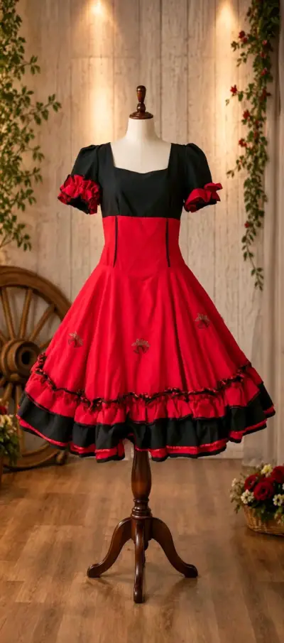 Vestido de huasa Rojo y Negro - miniatura 1