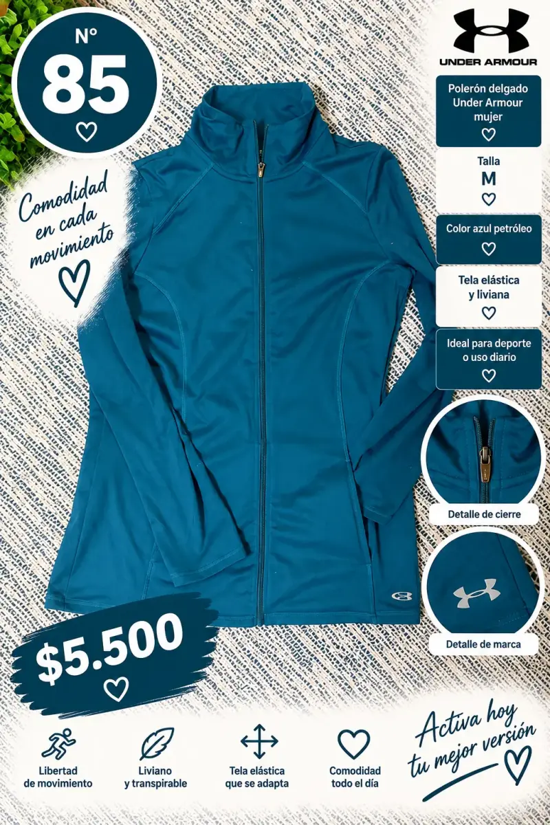 Polerón delgado azul petróleo Under Armour mujer