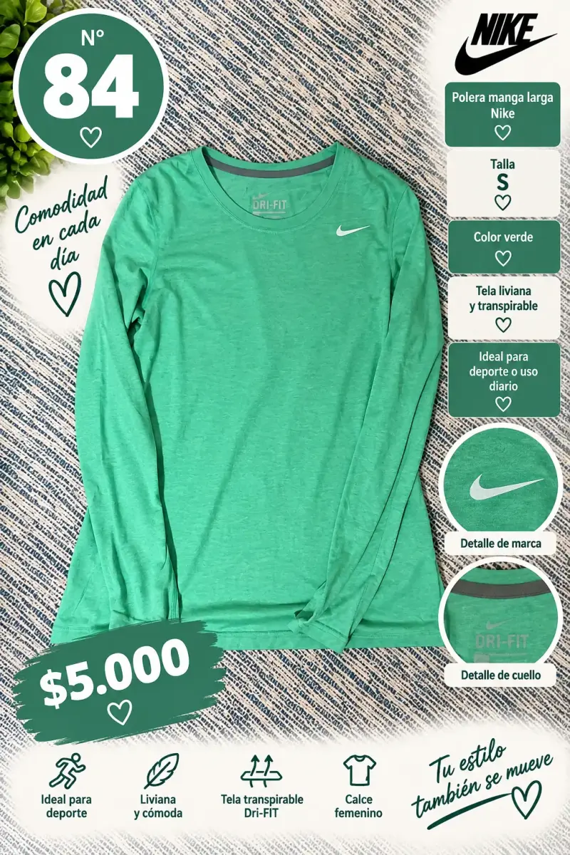 Polera manga larga Nike verde Dri-FIT