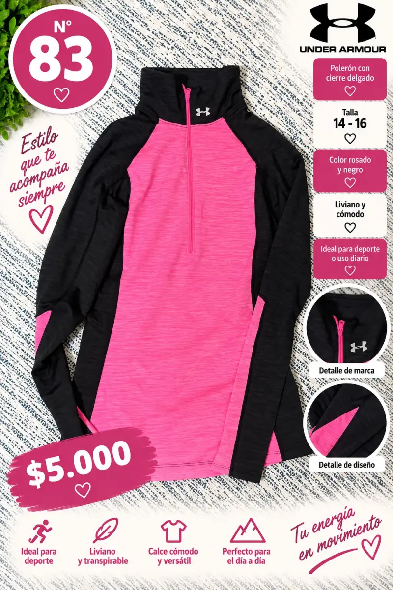 Polerón deportivo Under Armour rosado y negro