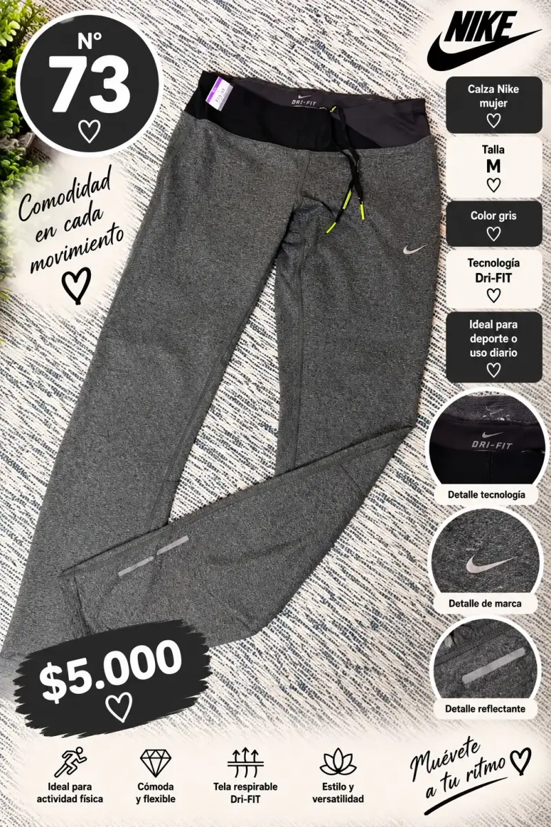 Calza Nike Mujer Gris Dri-FIT Talla M