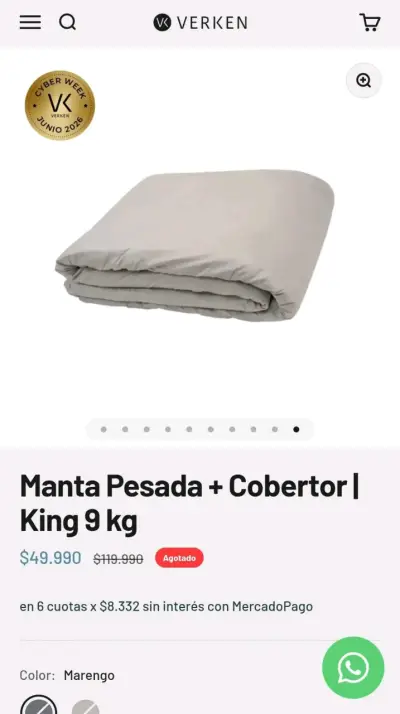 Manta Pesada Nórdica Verken King 9 kg - miniatura 3