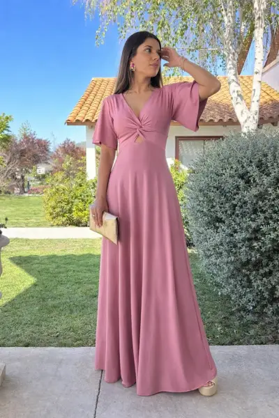 Vestido largo rosa con diseño elegante - miniatura 1