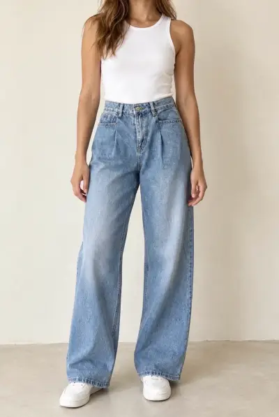 Jeans wide leg de mezclilla azul talla 38 - miniatura 1