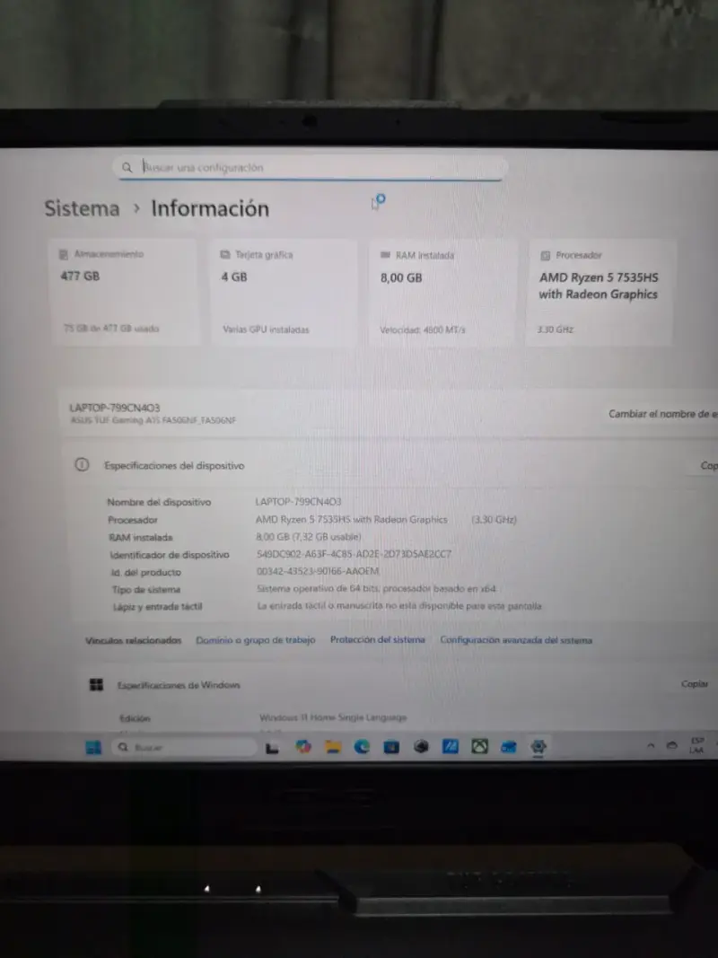 Laptop ASUS TUF Gaming A15 con teclado retroiluminado - 4