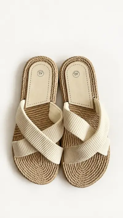 Sandalias planas de yute color beige - miniatura 1