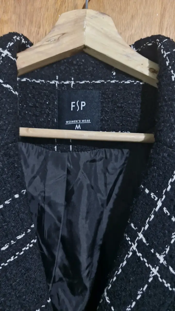 Abrigo de lana a cuadros negro FSP - 2