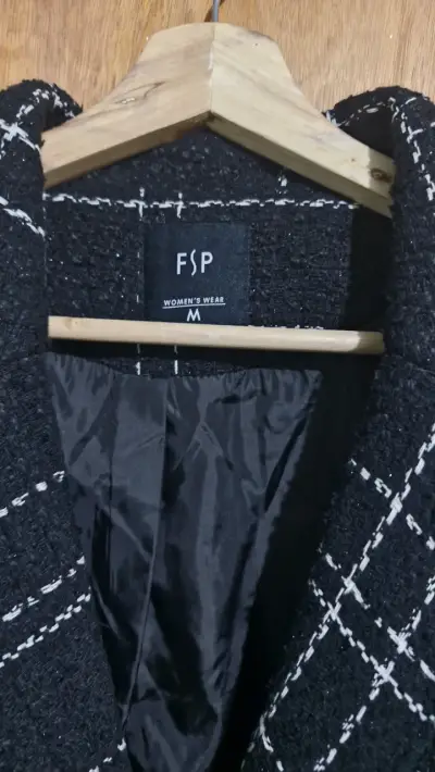 Abrigo de lana a cuadros negro FSP - miniatura 2