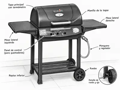 Parrilla a gas Char-Broil con termómetro y mesas laterales - miniatura 1